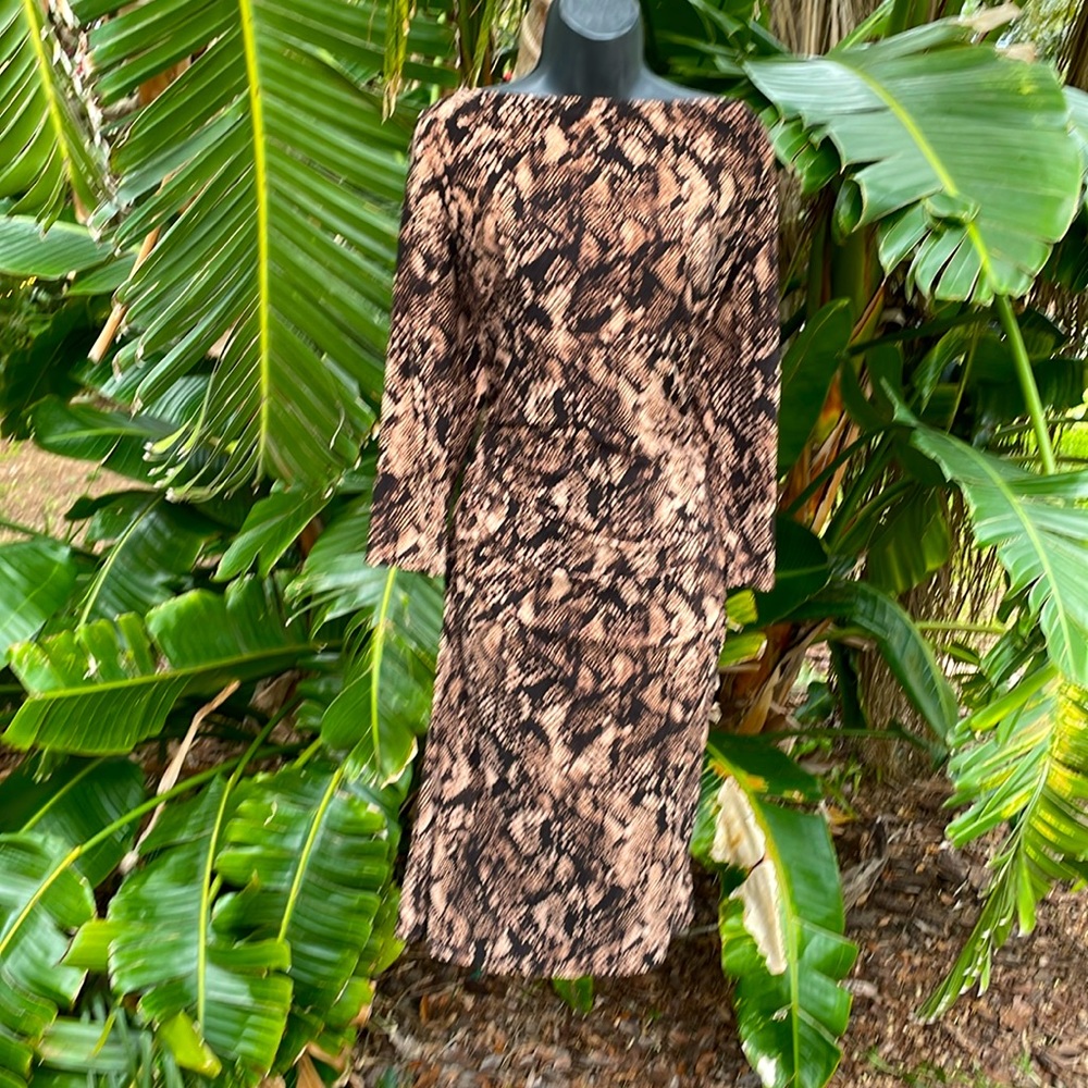 Lauren Ralph, Lauren, animal print boat neck knit dress